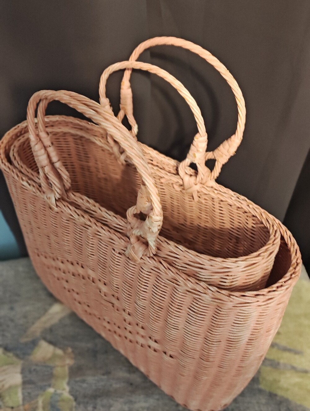 Pinkish Course Woven Straw Tote Bag in Natural